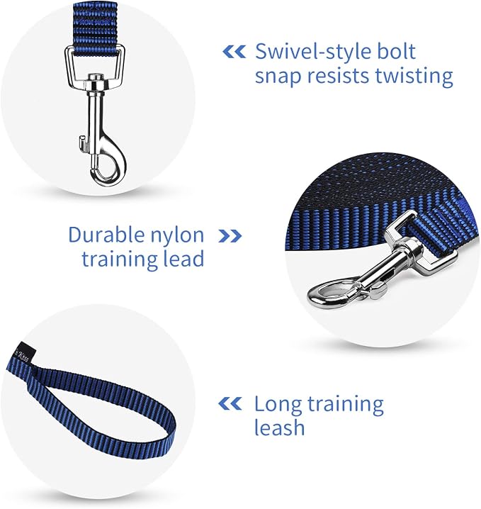 Hi Kiss Dog/Puppy Obedience Recall Training Agility Lead - 15ft 20ft 30ft 50ft 100ft Training Leash - Great for Training, Play, Camping, or Backyard(50ft,Black_Blue) - Image 3