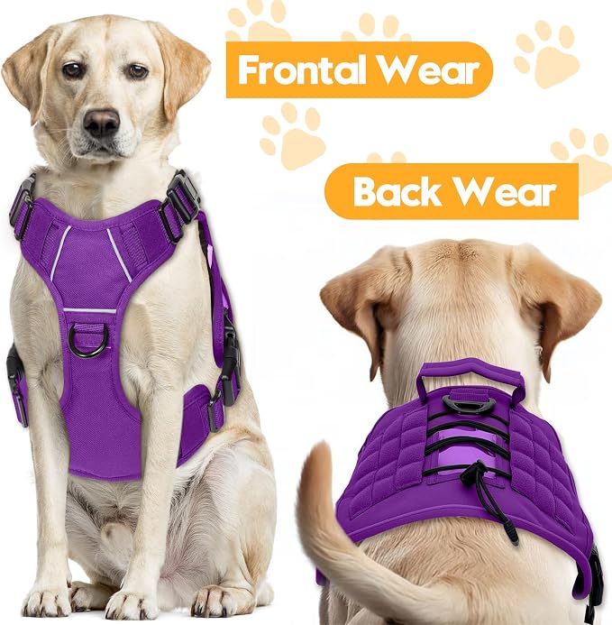 Heavy-Duty Tactical Dog Harness for Large Dogs, No Pull Adjustable Reflective Pet Vest with Molle System, K9 Military-Grade Control for Service Training, Outdoor & 10+ Breeds, Purple, XX-Large - Image 7