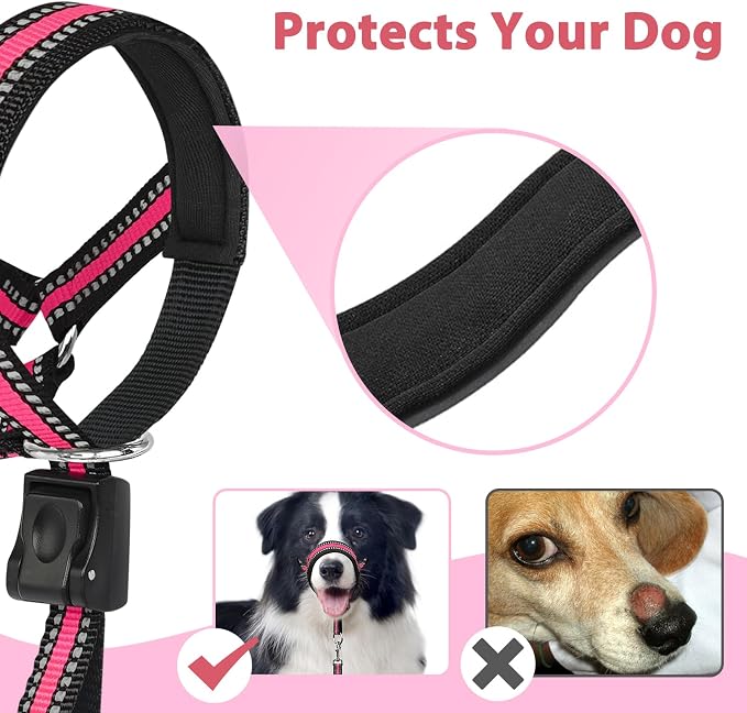 BARKLESS Soft Dog Head Collar, Patented Padded No Pull Head Halter, Training Nose Leash with Safety Link for Medium Large Dogs, Adjustable Muzzle Leash, Easy Control for Walking(Pink, M) - Image 5