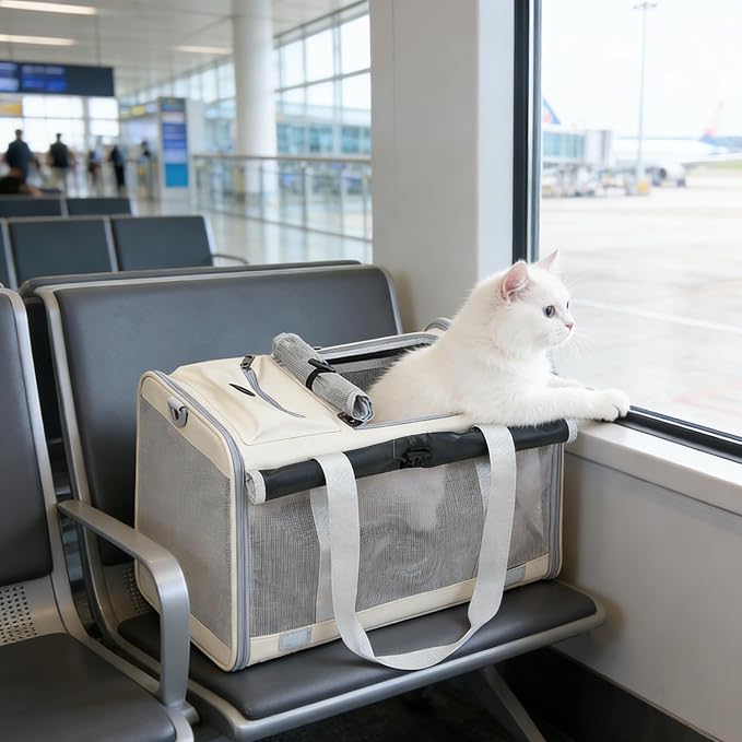 Pet Carrier Bag for Cats & Small Dogs, Airline Approved Travel Cat Carrier with Mesh Windows, Shoulder Strap & Removable Mat, Foldable Design for Home & Outdoor Trips - Image 4