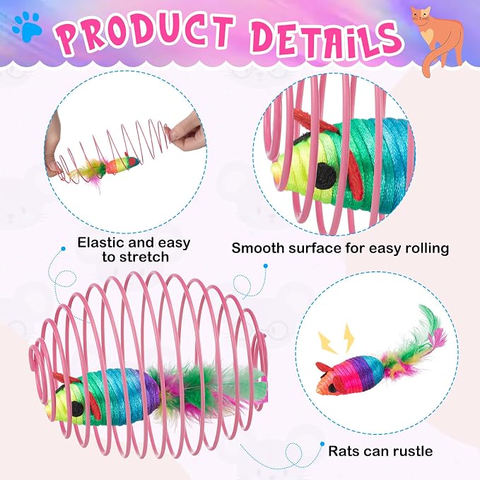 Jecery 5 Pcs Cat Toys Spring,Mouse, Rainbow Color | Interactive Metal Cat Toy, Stretchable Rolling Ball, for Indoor Cats, Colorful Playful Coils, Kitten Pet Supplies - Image 3