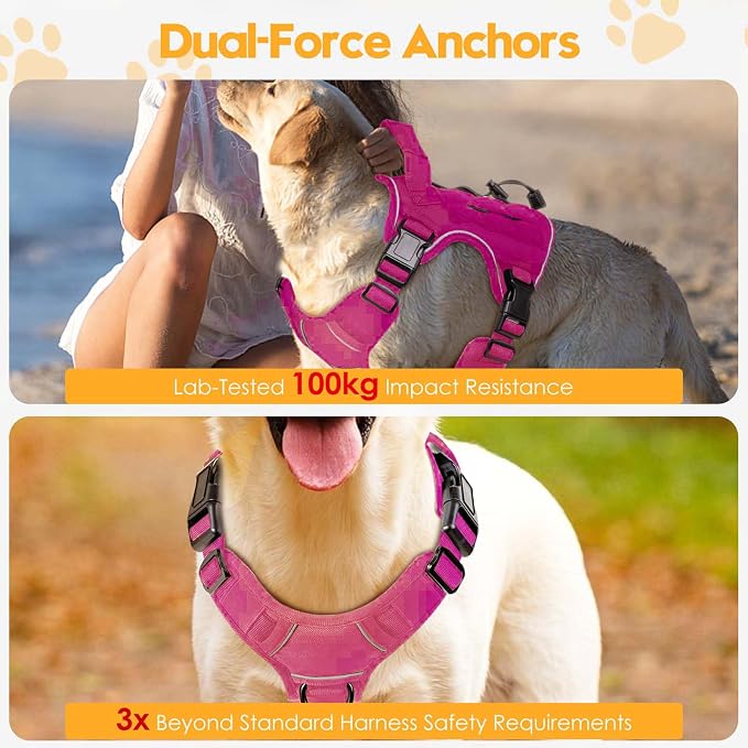 Heavy-Duty Tactical Dog Harness for Large Dogs, No Pull Adjustable Reflective Pet Vest with Molle System, K9 Military-Grade Control for Service Training, Outdoor & 10+ Breeds, Pink, Small - Image 4