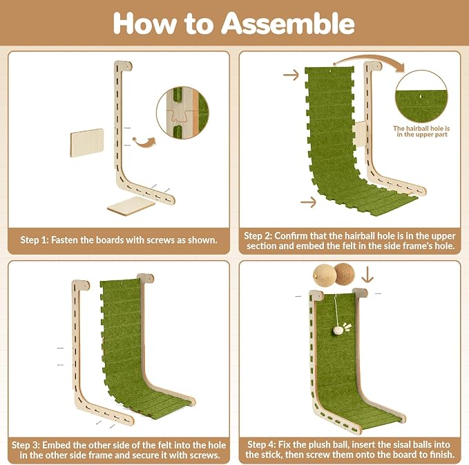Felt Cat Scratcher for Indoor Cats,28.4 Inch,Green | L Shaped Scratching Post, Scratch Board Scratchers for Large Cat Scratch Pad Furniture Protector with Sisal Ball Kitten Toys - Image 6