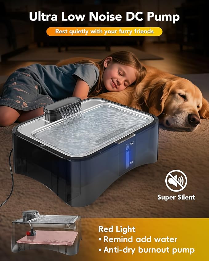 UPSKY 8.5L Elevated Dog Water Fountain with 4 Heights Adjustable, Black | Larger Dog Water Dispenser, 304 Stainless Steel Tray, 5-Layer Filtration, Anti-skid, for Senior/Large Dogs & Multi-pet Homes - Image 7