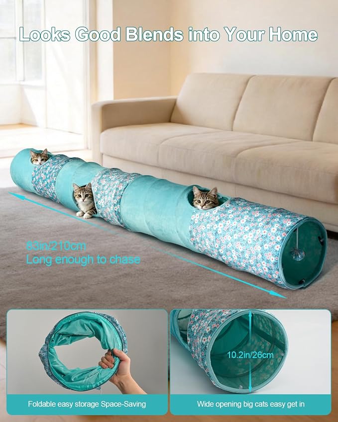 Cat Tunnel, 3 Straight Shaped Tunnels 6 DIY Shapes with Wand Toys, No Noise Scratch Resistant Cool Linen Fabric, Interactive Pet Tunnel Tube for Indoor Cats, Puppy and Rabbits - Image 5