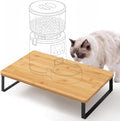 Bamboo Wood Cat Food Stand for Automatic Cat Feeder and Bowls | Non-Slip Metal Frame Elevated Cat Bowls Stand 15.7'' x 9.1'' Tabletop Fit Most Automatic Feeders, Raises Feeder/Bowl by 3.5'' by Dotie%27s+Party