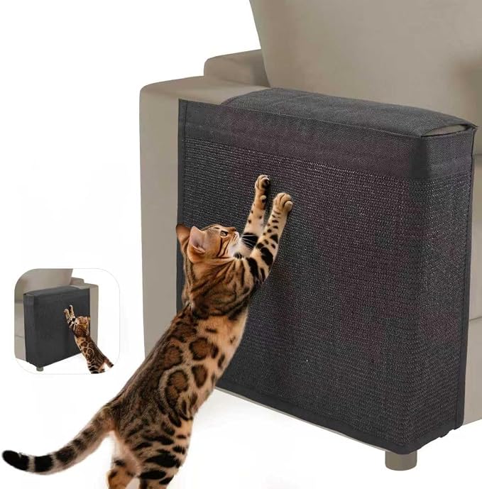 Couch Protector from Cat Claws - Cat Scratch Sofa Protector Universal Fit on Both Arm Sides with Black Sisal Pad for Leather and Fabric Sofa,27.5 * 19.7 inch Expanded Coverage Sisal Area(Black) by TCooSo