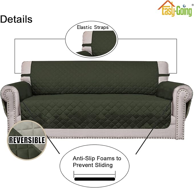 Easy-Going Reversible Couch Cover, Oversized Chair, Army Green/Beige | Machine Washable Slipcover For Dogs, Water Resistant Furniture Mat For Living Room, Non-Slip Sofa Cover, Pet Friendly - Image 3