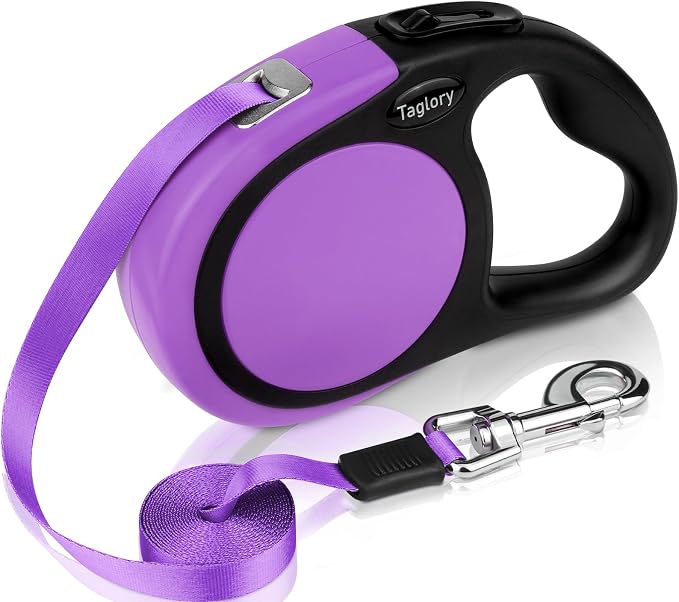 Taglory Retractable Dog Leash, One-Handed Brake, 16ft, Up to 44 lbs, Purple | More Freedom While Staying in Control, Smooth Retraction, Tangle-Free Design, Easy-Grip Handle, Daily Neighborhood Walks by Taglory