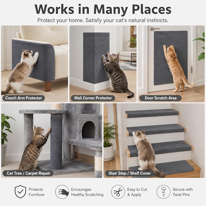 Cat Scratch Furniture Protector, Durable Furniture Guards | 78.7"x15.8" Cat Scratching Mat, DIY Climbing Cat Carpet Mat, Suitable for Sofas, Cabinet, Walls, Cat Scratching Post - Image 3