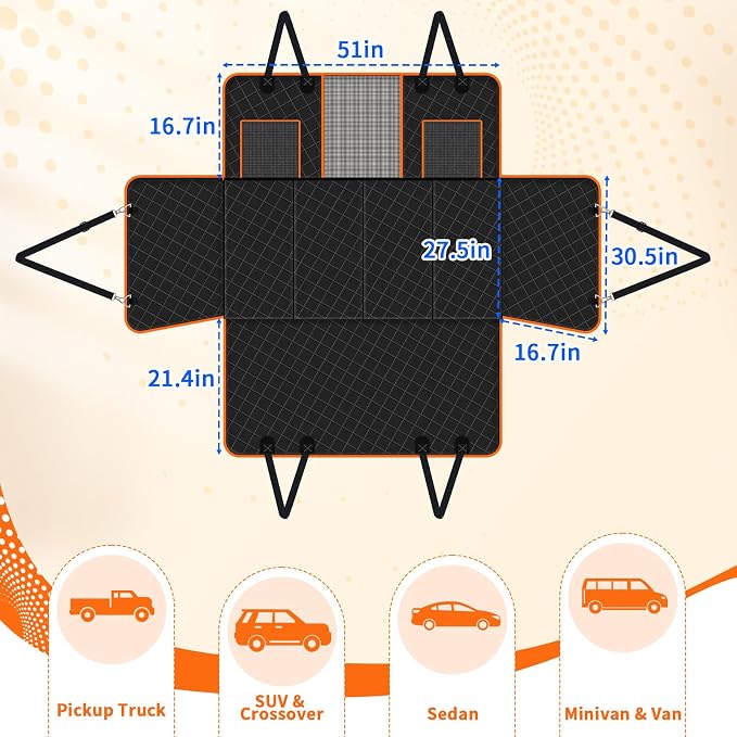 Dog Car Seat Cover for Back Seat with Bed Mat, Hard Bottom Dog Hammock | Extra Large Back seat Extender for Dogs, Waterproof, Anti Scratch, Safer, Easy to Use and Clean, Holds 450LBS - Image 5