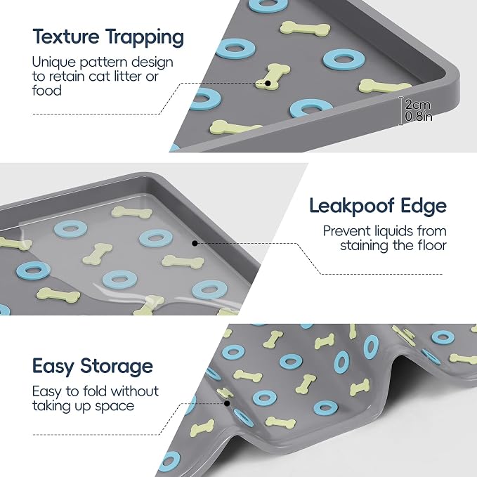 Silicone Cat Litter Mat 40" x 28" Cat Mat for Litter Box, Dark Grey | Extra Large Litter Box Mat, Waterproof Cat Litter Trapping Mat, Non-slip, Leakproof Kitty Litter Mat with Bone Pattern - Image 3