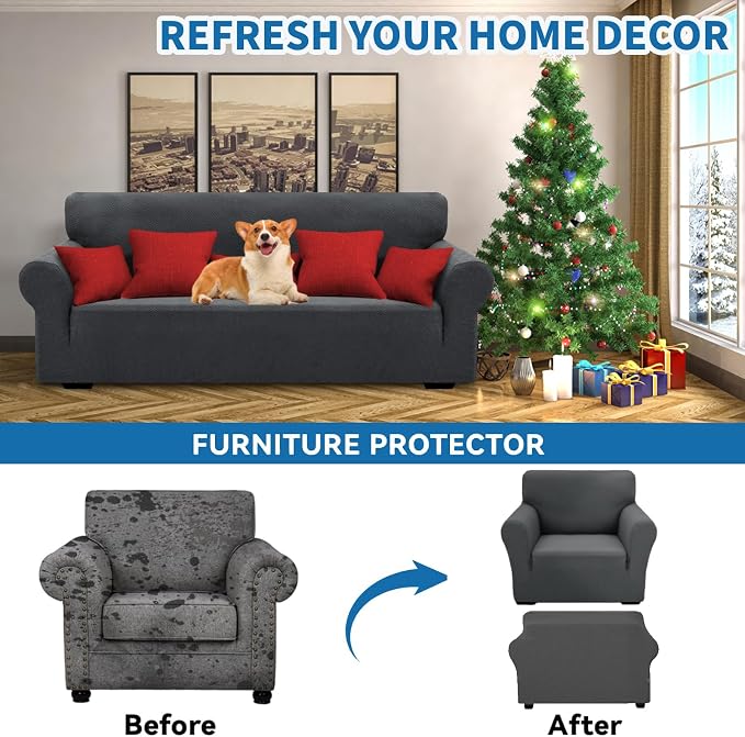 XINEAGE Stretch Jacquard Armchair Cover, Non Slip Sofa Slipcover for Dog | High-Stretch Fabric. Wear-Resistant, Pet Friendly. Easy Install & Washable for Living Rooms, Offices.Dark Gray - Image 4