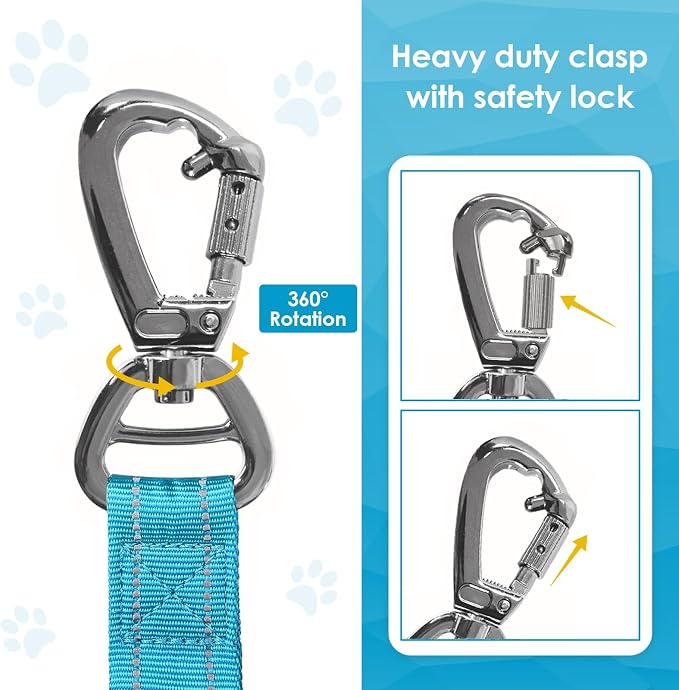 AUBELL Tactical Dog Leash Heavy Duty,4-6ft No Pull Bungee Leash,Blue | Reflective Dog Leash for Medium Large Dogs with Comfortable Padded Double Handle,Car Seat Belt,360 Degree Rotating Carabiner - Image 3
