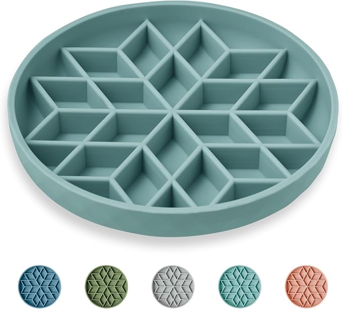 OHMO Slow Feeder Dog Bowl, 7.3" Lick Mat for Dogs, Diamond, Light Blue | Cat Slow Feeder Bowl, Anti Choking, Enrichment Toys, Easy Clean BPA-Free Silicone Feeding Bowl, Boredom and Anxiety Reducer by OHMO