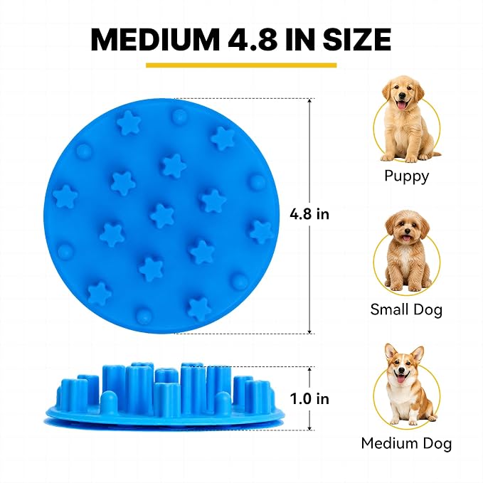 Slow Feeder Insert for Cat and Dog Bowls, Medium 4.8 Inch, Blue | Soft Silicone with 19 Suction Cups, Removable for Easy Cleaning and Best on Smooth, Flat-Bottom Surfaces - Image 2