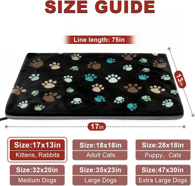Cat Heating Pad 17x13 in with Smart Thermostat Switch and Power Line Protection Tube,Obtained MET and UL Dual Certification,Waterproof Pet Heating Pad for Cats-Black - Image 2