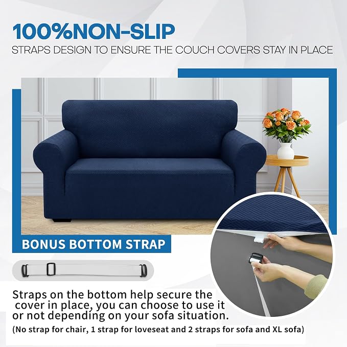 XINEAGE Stretch Jacquard XL Sofa Cover, Non Slip Sofa Slipcover for Dog | High-Stretch Fabric. Wear-Resistant, Pet Friendly. Easy Install & Washable for Living Rooms, Offices.Navy Blue - Image 7