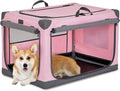 PETSFIT 30" Soft Portable Dog Crate – Patented Spiral Sturdy Frame, Collapsible Travel Kennel for Medium Dogs, 3 Mesh Door, Lockable Zippers, Indoor & Car Use Pink by Petsfit