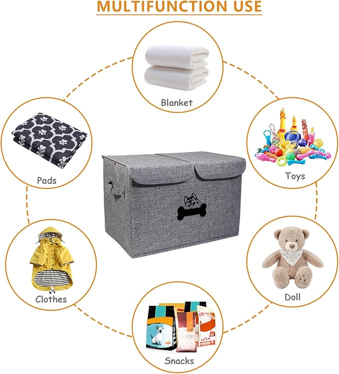 Large Dog Toy Bin-Pet Toys Storage Box-Fabric Storage Bin with Lid-Collapsible Dog Toy Organizer,Dog Toy Basket -Chew Proof Dog Bin-Can be Personalized-Gray - Image 5