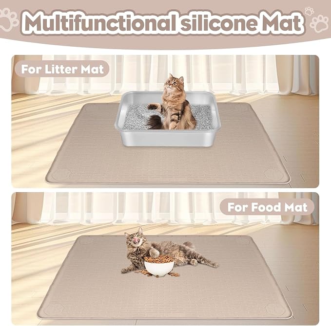 Kalolary Cat Litter Mats,40"x28"Extra Large Silicone Cat Mat for Litter Box | Easy to Clean Kitty Litter Trapping Mat, Soft on Kitty Paws, Waterproof, Urine-Proof Kittys Litter Mats for Floor,Khaki - Image 5