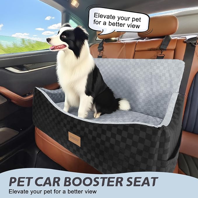 JOEJOY Dog Car Seat for Medium/Large Dogs - Reversible Dual-Sided Travel Dog Car Bed with Memory Foam, Washable Pet Booster Seat for Do gs up to 55 lbs or 2 Small Dogs, 2 Safety Leashes, Grey - Image 2
