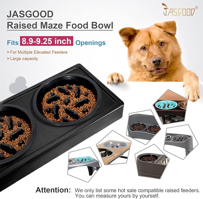 JASGOOD Large Dog Feeder Slow Eating Pet Bowl for Raised Pet Feeders Preventing Choking Food Water Bowl Elevated Diners Replacement Bowl (Black,Large,Fit Opening 8.9"-9.25") - Image 2