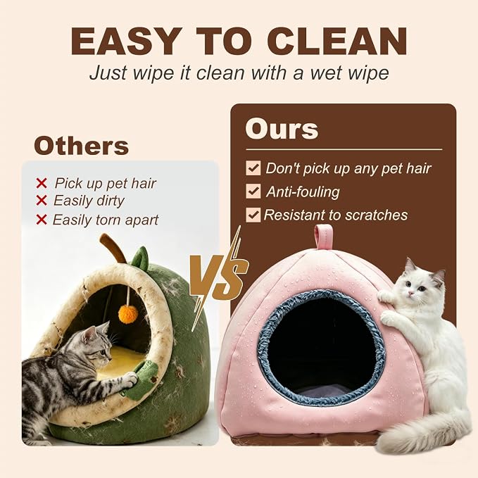 Cat Caves for Indoor Cats, Pink Cat Cave House for Kittens and Small Dogs | 2 in 1 Design, Removable Washable Cushioned Pillow, Foldable Kitten Hideaway, All Year Around Available - Image 6