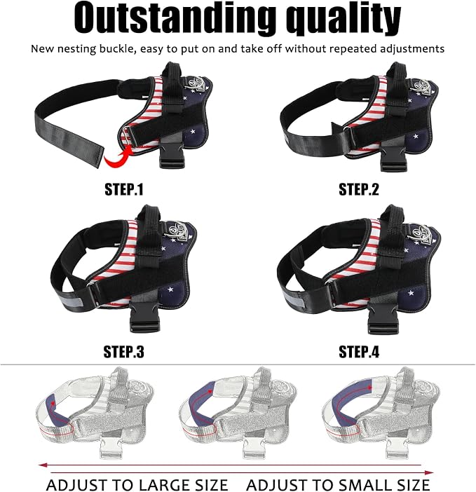 Dog Harness, No-Pull Reflective Dog Vest, Breathable Adjustable Pet Harness with Handle for Outdoor Walking - No More Pulling, Tugging or Choking (Flag, Medium) - Image 3