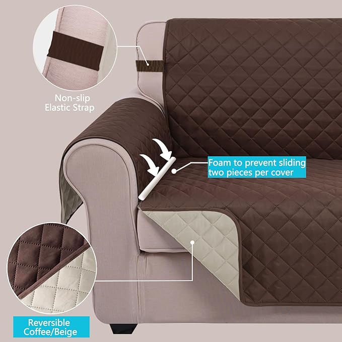 U-NICE HOME Reversible Recliner Chair Covers, Coffee/Beige | 28''Recliner Cover for dogs Washable, Pet Friendly, Elastic Straps, Water Repellent, Diamond Quilted - Image 3