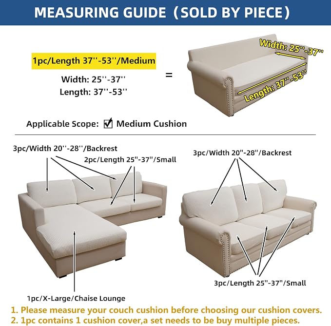Eismodra Couch Cushion Covers Magic Stretch Sofa Slipcover for 3 Cushion Couch Dogs Pet L Shape 2 Seat Replacement Furniture Protector,Cream White Length 37-53 inches(Only 1 Piece) - Image 5