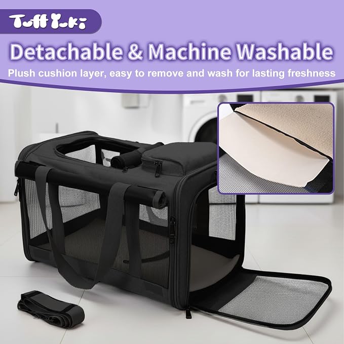 Pet Carrier for Medium-Small Cats, Collapsible Cat Carrier and Soft-Sided Pet Carrier for Medium Big Cats and Puppy Up to 17lbs, 2-Way Entry with Privacy Cover, Travel Bag L18.12”X11.81”X11.81” - Image 6