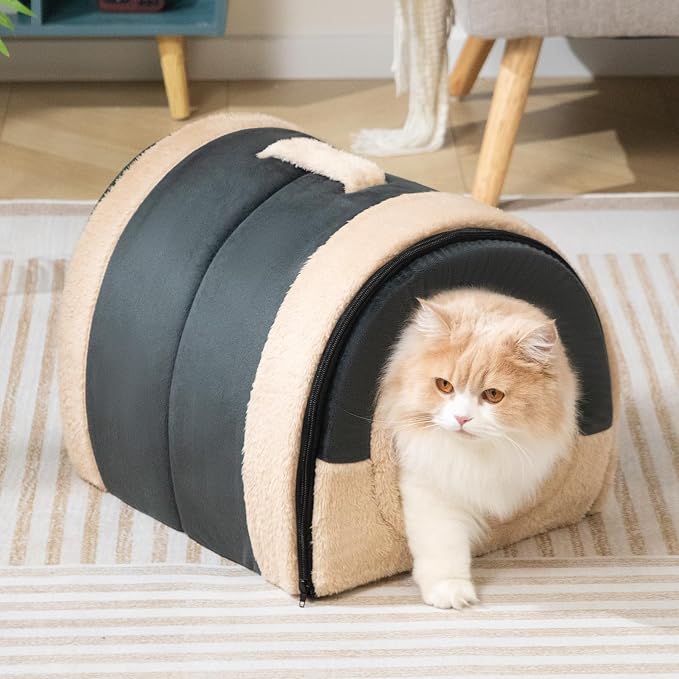 Hollypet Cat Bed Cave for Indoor Cats for Pets up to 20 lbs, Dark Gray | Warm Cat Arched Cave Bed Condo, Covered Kitty House with Removable Washable Cushion, Cozy Enclosed Pet Bed for Small Dogs - Image 4