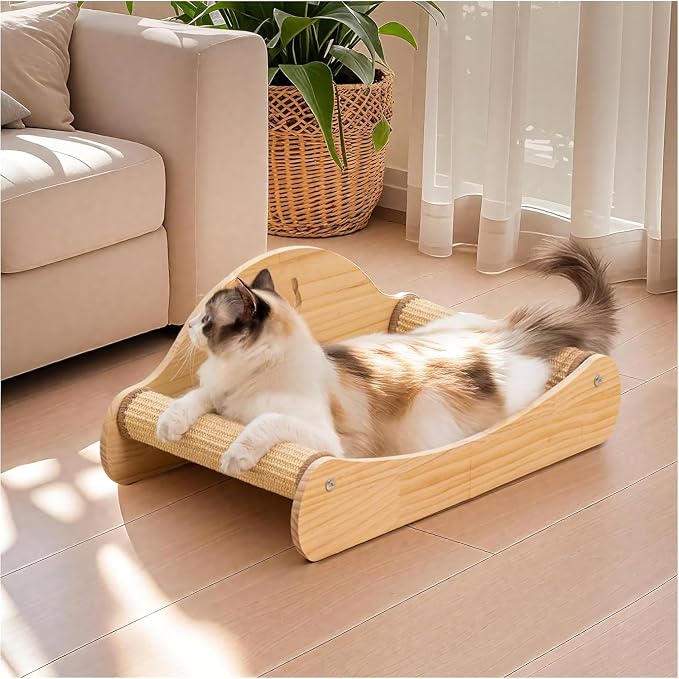 Avont Sisal Cat Scratcher Bed for Indoor Cats, Solid Wood Scratching Lounge | No-Mess Horizontal Scratcher -Large by Avont