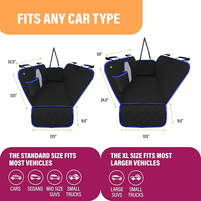 Active Pets Dog Car Seat Cover Car Seat Protector- Dog Seat Cover for Back Seat of SUVs, Trucks, Cars - Waterproof & Convertible Vehicle Hammock for Car Backseat - Mesh Window- Blue, XL - Image 5