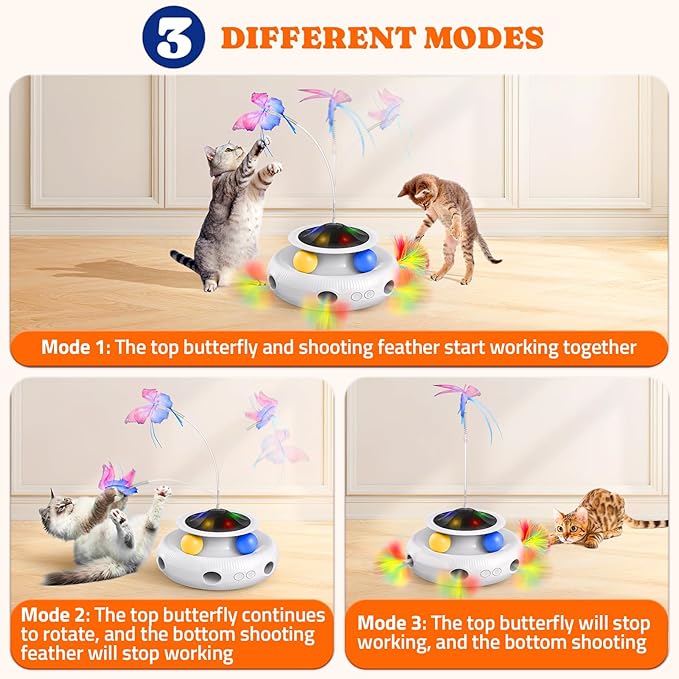 Pawtners Cat Toys, Automatic Interactive Kitten Toys for Indoor Cats, White | Fluttering Butterfly, Moving Feather, Track Balls and USB Rechargeable Powered Smart Indoor Exercise Kicker - Image 3