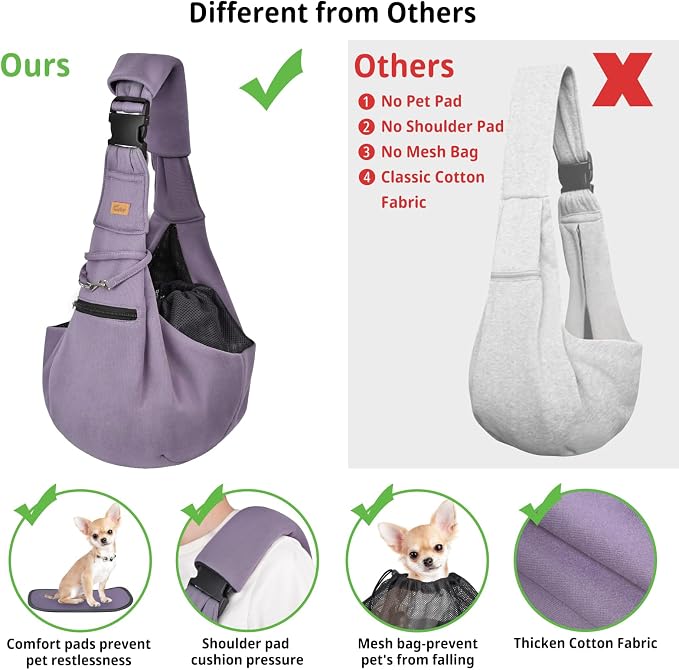 CUBY Dog and Cat Sling Carrier - Hands Free Reversible Pet Papoose Bag - Soft Pouch and Tote Design - Suitable for Puppy, Small Dogs Cats Outdoor - Image 2