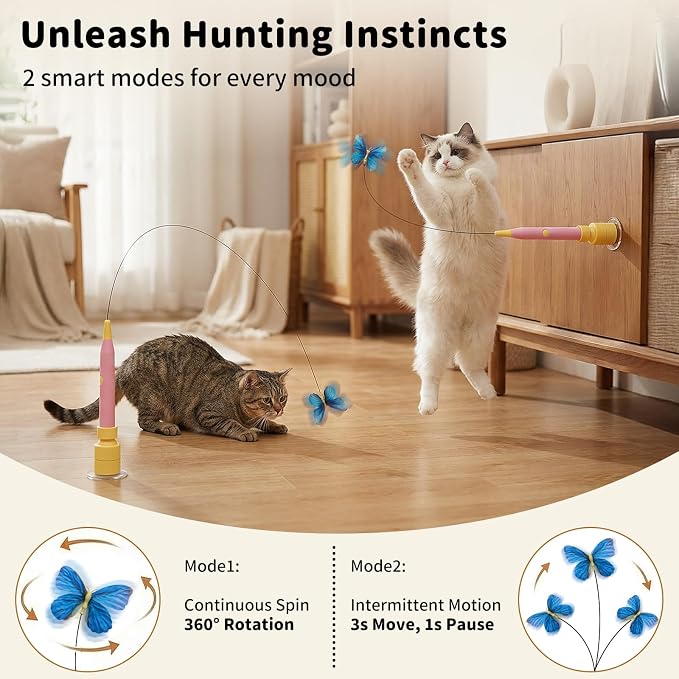 Interactive Cat Toys for Indoor Cats Automatic Cat Wand Toy | Enrichment for Bored Indoor Kitten, Spin Butterfly with Self-Holding Suction Base, Rechargeable Stimulating Moving Feather - Image 2