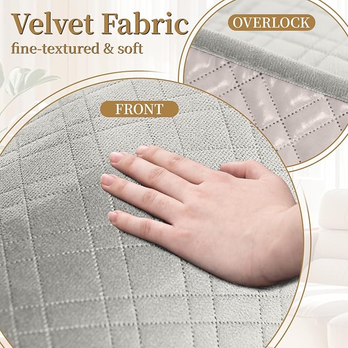 Velvet 100% Waterproof Chair Covers for Living Room Sofa Armchair Cover Washable Couch Arm Chair Slipcovers for Dogs Non Slip Quilted Furniture Protector with Pockets (Small, Light Grey) - Image 6