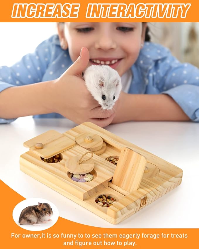 Guinea Pig Foraging Toys, 6 in 1 Hamsters Wooden Interactive Enrichment Toys, Treat Dispenser for Small Animal, for Rabbits, Bunny, Chinchillas, Rats and Gerbils - Image 7
