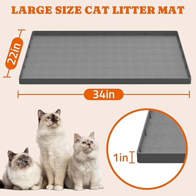 Pawtners Silicone Cat Litter Mat 34 x 22 in, Easy to Clean | Non-Slip Kitty Litter Mat for Floor, Waterproof & Urine-Proof Cat Litter Mat Litter Trapping Mat, Soft on Kitty Paws - Image 4