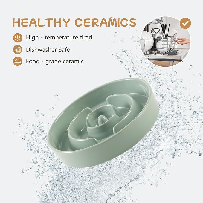 Havniva Elevated Slow Feeder Dog Bowls, Ceramic Dog Bowl Slow Feeder Set | 0.9 Cups Raised Slow Feeder Dog Bowl for Small Breed, 6.1” Dog Water Bowl with Wooden Stand, Puzzle Dog Food Bowl, Non-slip - Image 8