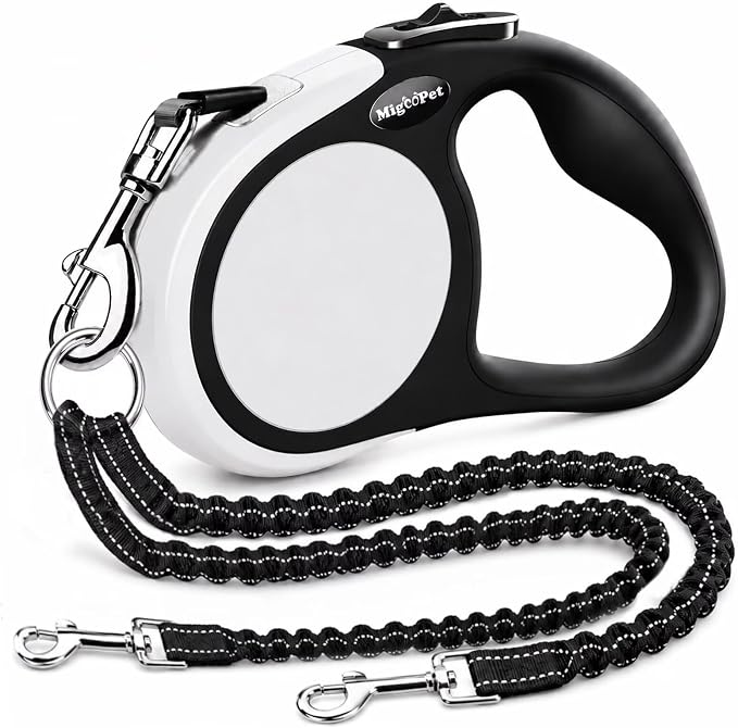 Double Retractable Dog Leash for Two Dogs Up to 115 lbs - 18.6 ft Coupler Leashes for Small Medium Dogs - One Locked System, Non Slip Grip, Tangle Free (Grey) by MEEGOOD