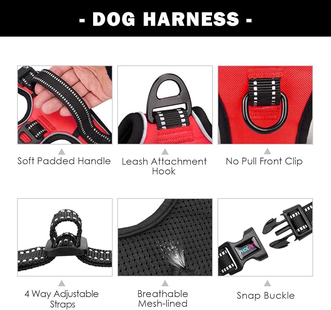 No Pull Dog Harnesses for Small Dogs Reflective Adjustable | Front Clip Vest with Handle 2 Metal Rings 3 Buckles [Easy to Put on & Take Off](XS, Red) - Image 4