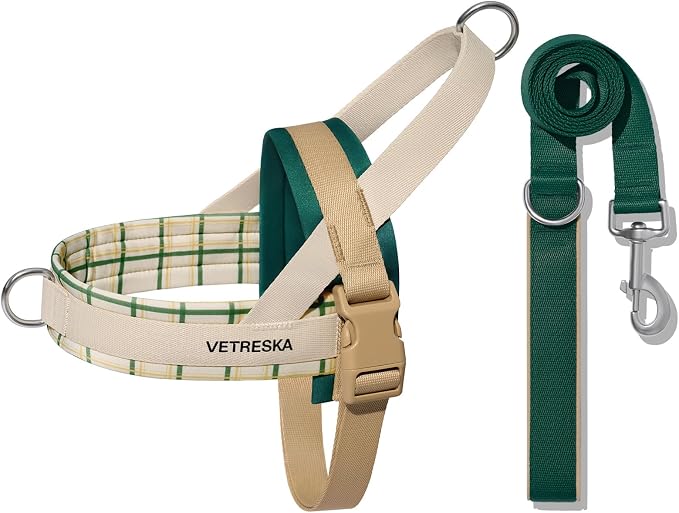 VETRESKA Dog Harness and Leash Set, Easy Walk Dog Harness, S | for Small Medium Dogs, No Pull Puppy Harness for Walking and Training, Adjustable, Anti-Twist Leash (Santal Forest) by VETRESKA
