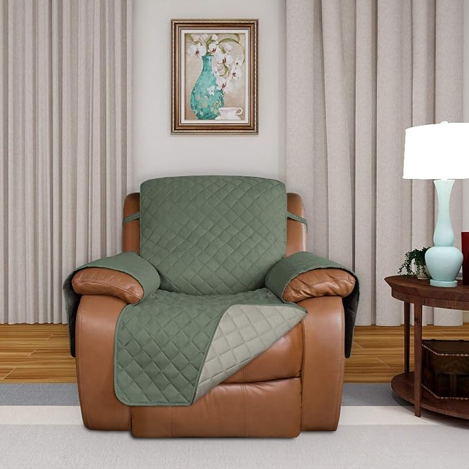 PureFit Reversible Recliner Chair Covers Couch Covers for Dogs, 28 in | Greyish Green/Beige, Water Resistant Couch Protector, Washable Pet Couch Cover with Non Slip and Elastic Straps For Kids - Image 2