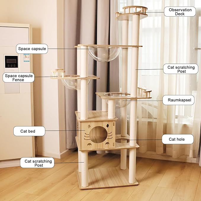 Yinanroa 73-Inch Cat Tower for Multiple Cats, Cat Tower for Large Cats, Slim, Stable, Freestanding, Popular,Prevents Cats from Falling, Space Saving, Wooden Cat Tree. 20lb (8782) - Image 3