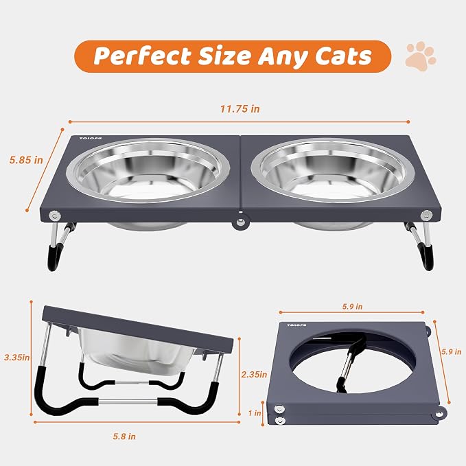 Upgraded Raised Cat Bowls,Elevated Bowls for Indoor Cats with Height Stand,Non-Slip Stainless Steel Cats Bowl,10° Tilted Cat Food Bowls (Grey Collapse, 1Pack) - Image 2