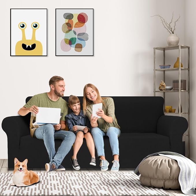 MAXIJIN Stretch Oversized Couch Covers for 3 Cushion Couch (91"-110"), 1-Piece Large Sofa Cover Slipcover Furniture Protector for Kids,Dogs (Extra Large, Diamond Pattern Black) - Image 2