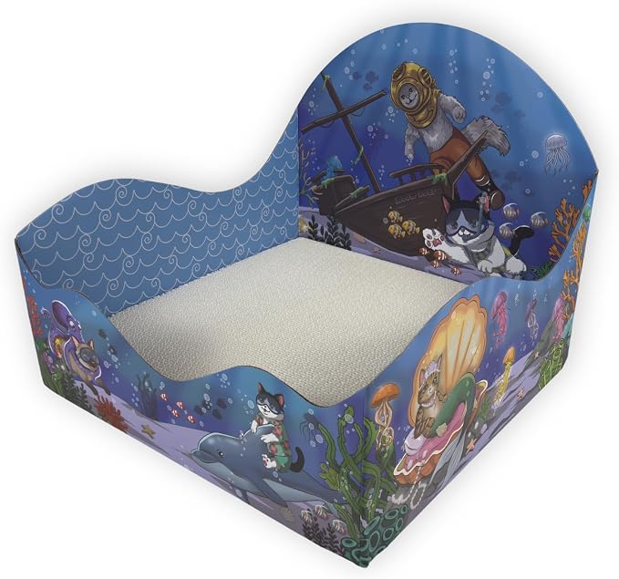 Themed Cardboard Cat House & Scratcher | Underwater Theme | Enclosed Privacy Bed and Premium Corrugated Scratch Pad for Small, Medium & Large Indoor Cats, 13.5 inches (Meow Reef) by Unknown